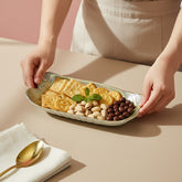 Lemon Tree Golden Pearl Finish Rectangular Deep Glass Platter | Elegant Glossy Serving Dish for Dining & Gifting