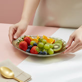 Lemon Tree Golden Pearl Finish Oval Boat-Shaped Deep Glass Platter | Elegant Serving Dish for Snacks & Desserts