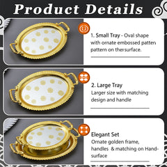 LEMON TREE 2pc German Oval Metal Serving Tray Set - Gold & Silver Glossy Finish | Rust-Proof for Festive Gift Box