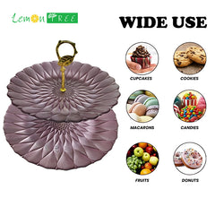 Lemon Tree Purple Pink Textured Glass 2-Tier Platter | Elegant Dual-Tier Serving Stand for Desserts & Snacks