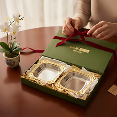 LEMON TREE 2pc German Silver Plated Metal 6" (350ml) Square Bowl Set - Gold & Silver Matt Finish | Perfect for Gifts