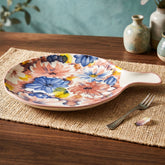LEMON TREE Premium Multicolor Ceramic Round Deep Dish Bowl with Single Handle - Vibrant Floral Prints