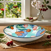 LEMON TREE Single Premium Ceramic 20cm Deep Round Serving Plate - Vibrant Cherry Prints