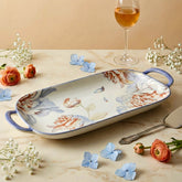 LEMON TREE Ceramic 14inch Rectangular Platter with Double Handles - Floral Prints, Luxe Matt Glaze