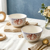 LEMON TREE 2pc Ceramic Medium 4.5" Round Bowl Set - Matt Glaze for Snacks, Nuts, Veggies, Savouries & Desserts