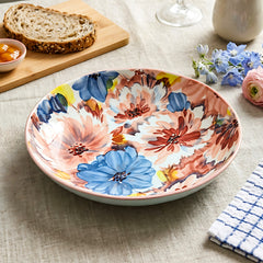 LEMON TREE Single Ceramic 20cm Deep Round Serving Plate - Vibrant Floral Prints