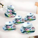 GV2260 – 12-Piece Fine Porcelain Tea Cup & Saucer Set | Lightweight A-Grade Ceramic with Floral HD Decal & Gold Line | 220 ml | Elegant Gift Box Packaging