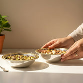 LEMON TREE 2pc German Silver Plated Metal 6" (350ml) Round Bowl Set - Gold & Silver Matt Finish | Perfect for Gifts