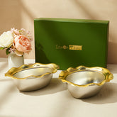 LEMON TREE 2pc German Silver Plated Metal 7" (350ml) Oval Bowl Set - Gold & Silver Matt Finish | Perfect for Gifts