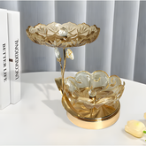 BM106-3 Lemontree 2 Tier Decorative Glass Bowl Set with Metal Stand and Crystal Accents Elegant Fruit Candy Chocolate Server for Table Décor and Gifting