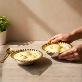 LEMON TREE 2pc German Silver Plated Metal 6.5" (320ml) Round Bowl Set - Gold & Silver Matt Finish | Perfect for Gifts