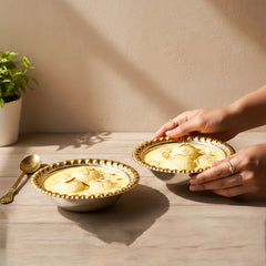 LEMON TREE 2pc German Silver Plated Metal 6.5" (320ml) Round Bowl Set - Gold & Silver Matt Finish | Perfect for Gifts