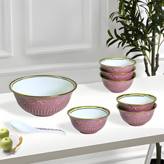 Charming Pink & Gold 8-Piece Embossed Ceramic Dessert & Pudding Set | Elegant Gift Box Packaging