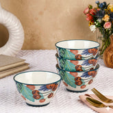 LEMON TREE 4pc Ceramic 4.5" Round Bowl Set - Vibrant Cherry Prints | Ultimate for Snacks, Nuts, Veggies, Savories & Desserts