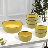 Elegant Beige & Gold 7-Piece Ceramic Dessert & Pudding Bowl Set | Premium Gift Box Packaging