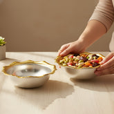 LEMON TREE 2pc German Silver Plated Metal 8" (600ml) Oval Bowl Set - Gold & Silver Matt Finish | Perfect for Gifts