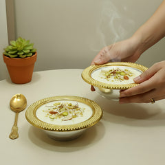 LEMON TREE 2pc German Silver Plated Metal 6" (360ml) Round Bowl Set - Gold & Silver Matt Finish | Perfect for Gifts