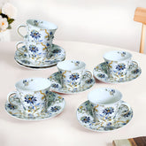 GV2261 – 12-Piece Fine Porcelain Cup & Saucer Set | 220 ml Lightweight A-Grade Ceramic with Elegant Floral Decal & Gold Line | Premium Gift Box Packaging