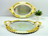 LEMON TREE 2pc German Silver Plated Oval Metal Serving Tray Set - Gold & Silver Glossy Finish | Rust-Proof for Festive Gift Box