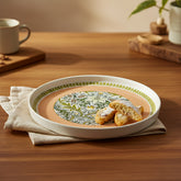 Light Green & Beige Floral Fine Porcelain Quarter Plate with Light Green Border - 8 Inch