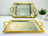 LEMON TREE 2pc German Silver Plated Rectangular Metal Serving Tray Set - Gold & Silver Glossy Finish | Rust-Proof for Festive Gift Box