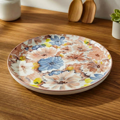 LEMON TREE Premium Ceramic 10.5inch Round Serving Plate - Floral Prints, Luxe Matt Glaze | Dishwasher Safe, Chip-Resistant