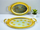LEMON TREE 2pc German Oval Metal Serving Tray Set - Gold & Silver Glossy Finish | Rust-Proof for Festive Gift Box