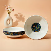 Navy Floral Porcelain Snack Bowls - Set of Two