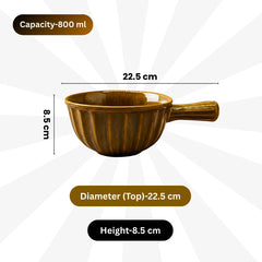 Lemon Tree Light Brown Ceramic Bowl with Handle | 600ml Deep Stoneware Bowl for Soup, Snacks & Salads | Microwave & Dishwasher Safe
