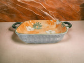 Lemon Tree Orange Ceramic Deep Square Serving Plate – Stylish & Durable Snack Dish | Microwave & Dishwasher Safe