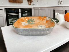 Lemon Tree Orange Ceramic Deep Square Serving Plate – Stylish & Durable Snack Dish | Microwave & Dishwasher Safe