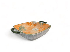 Lemon Tree Orange Ceramic Deep Square Serving Plate – Stylish & Durable Snack Dish | Microwave & Dishwasher Safe