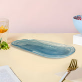HK1119 - Lemon Tree Handmade 11.5" Oval Glass Snack Serving Platter with Blue Alabaster Finish – Elegant Dining Essential