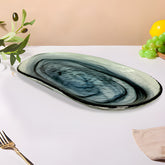 HK1122 - Lemon Tree Handmade 14" Oval Glass Snack Serving / Rice Platter with Black Alabaster Finish – Elegant & Durable