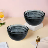 HK 1108-2 LEMON TREE Handmade Glass Bowls - 4" Black Snack Bowl /Dinner Bowl Set (2 pcs) with Alabaster Finish