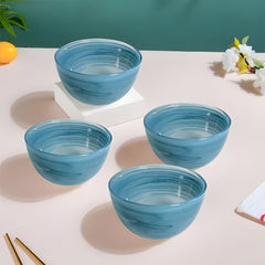 HK 1107-4 LEMON TREE Handmade Glass Bowls - 4" Blue Snack Bowl /Dinner Bowl Set (4 pcs) with Alabaster Finish