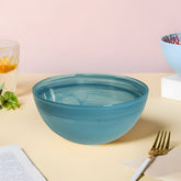 HK1115 - LEMON TREE 6" ROUND BLUE GLASS SNACK / SERVING BOWL WITH HANDMADE ALABASTER FINISH