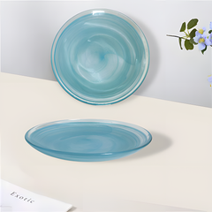 HK1103-2 - Lemon Tree 8" Blue Handmade Glass Quarter Plate Set (2 PC) | 20.5x20.5x2.2 cm | Alabaster Finish