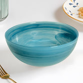 HK 1113 LEMON TREE Handmade Glass Bowls - 7" Blue Round Big Snack Bowl with Alabaster Finish