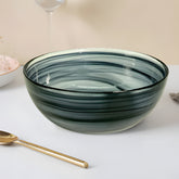 HK 1114 LEMON TREE Handmade Glass Bowls - 7" Black Round Big Snack Bowl with Alabaster Finish