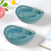 HK 1109-2 LEMON TREE Handmade Glass Bowls - 6" Blue Oval Snack Bowl with Alabaster Finish