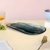 HK1120 - Lemon Tree Handmade 11.5" Oval Glass Snack Serving Platter with Black Alabaster Finish – Elegant Dining Essential