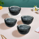 HK 1108-4 LEMON TREE Handmade Glass Bowls - 4" Black Snack Bowl /Dinner Bowl Set (4 pcs) with Alabaster Finish