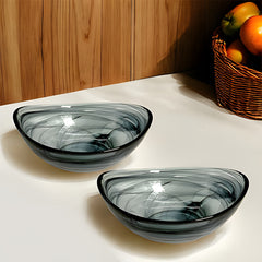 HK 1110-2 LEMON TREE Handmade Glass Bowls - 6" Black Oval Snack Bowl with Alabaster Finish