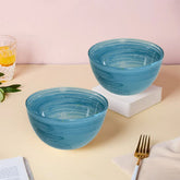 HK 1107-2 LEMON TREE Handmade Glass Bowls - 4" Blue Snack Bowl/Dinner Bowl Set (2 pcs) with Alabaster Finish