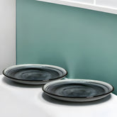 HK1106-2 - Lemon Tree 6" Black Handmade Glass Snack Plate Set (2 PC) | 16x16x2 cm | Elegant Alabaster Glossy Finish