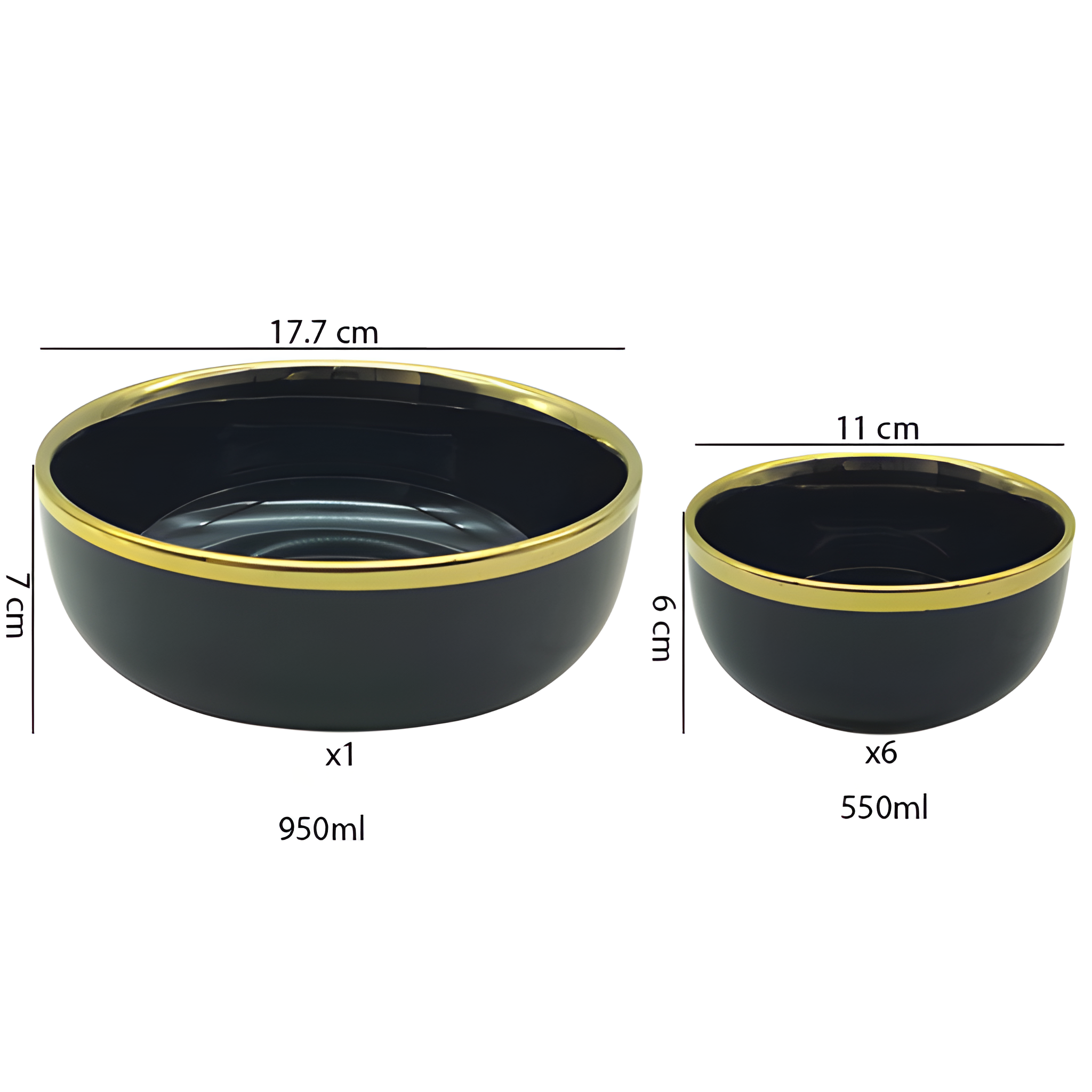 Luxury Black & Gold 7-Piece Ceramic Dessert & Pudding Bowl Set | Elegant Gift Box Packaging