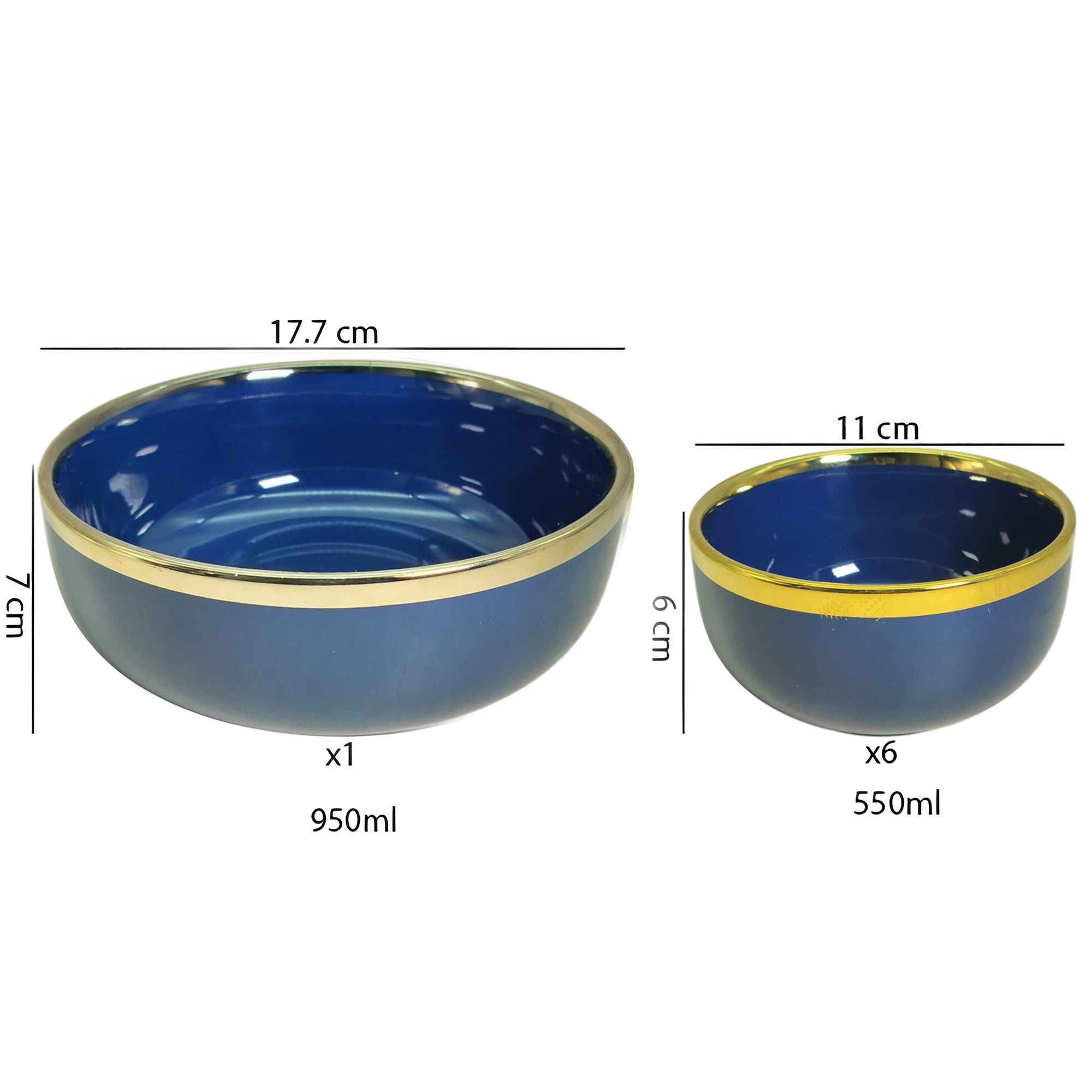 Luxurious Blue & Gold 7-Piece Ceramic Dessert & Pudding Bowl Set | Elegant Gift Box Packaging