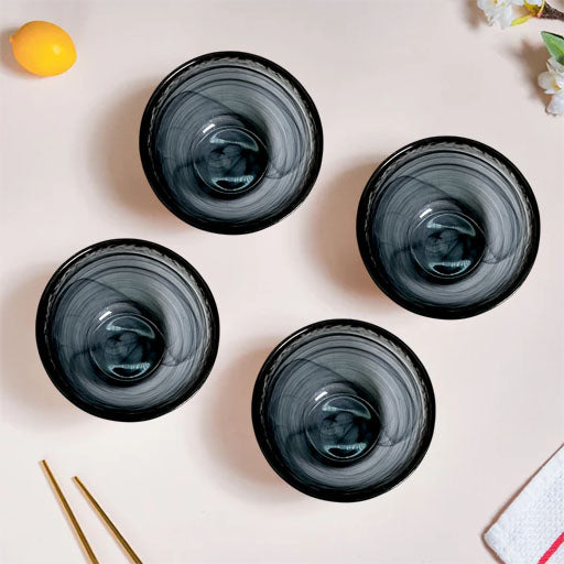 HK 1108-4 LEMON TREE Handmade Glass Bowls - 4" Black Snack Bowl /Dinner Bowl Set (4 pcs) with Alabaster Finish