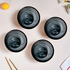 HK 1108-4 LEMON TREE Handmade Glass Bowls - 4" Black Snack Bowl /Dinner Bowl Set (4 pcs) with Alabaster Finish